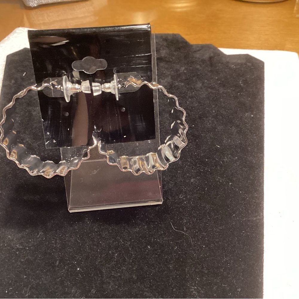 Silvertone Wavy Large Hoop Earrings